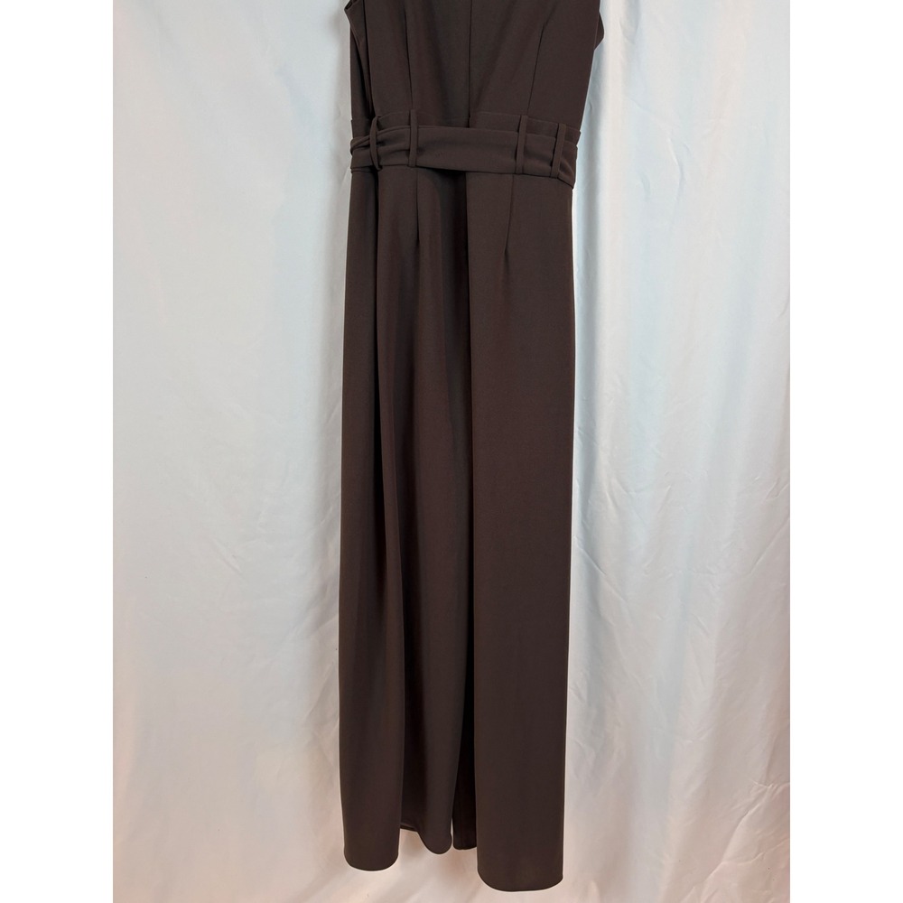 Shelby & Palmer Brown Surplice Wide Leg Sleeveless Belted Jumpsuit Size 10 - Picture 9 of 13